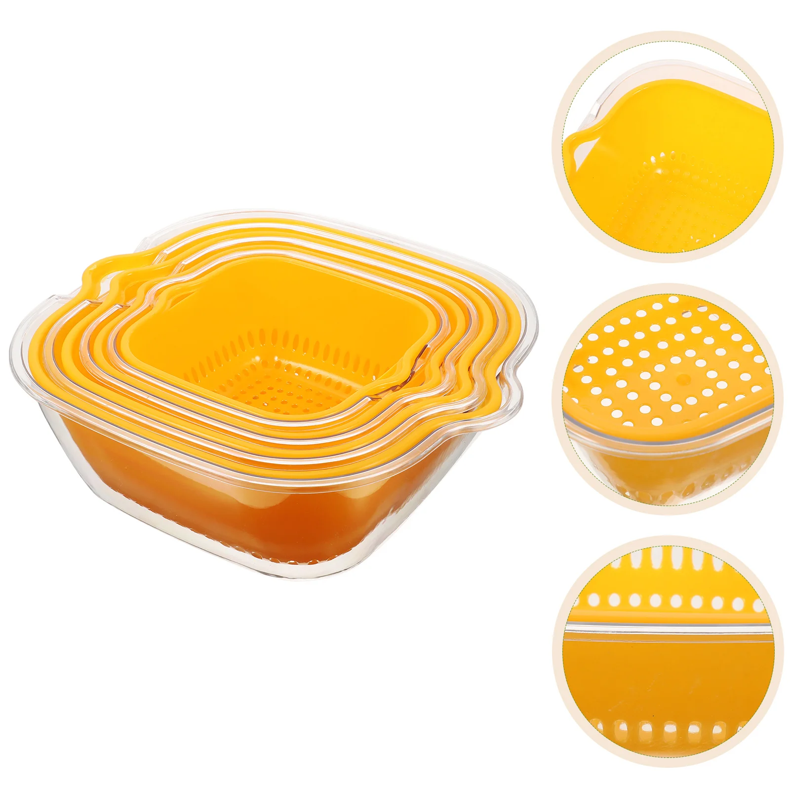 

4pcs Plastic Colander Double Layered Drain Basket For Fruit Vegetable Washing Storage Lightweight Kitchen Strainer Bowl Hollow