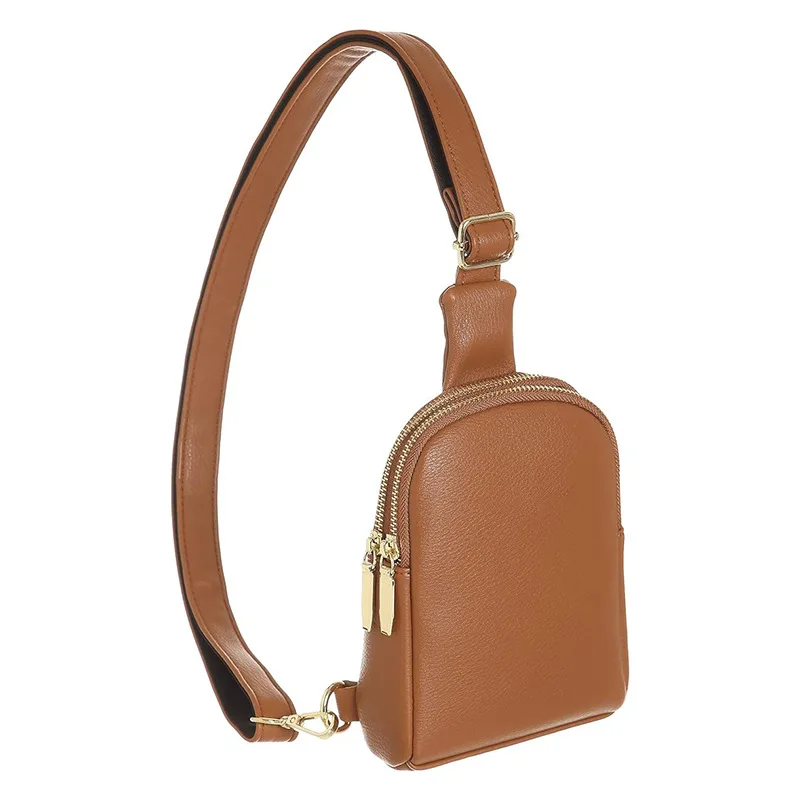 

Стильная коричневая кожаная поясная сумка с золотой фурнитурой, тонкий дизайн, вместительная, универсальная, для вечерних выходов, свиданий, повседневного использования, элегантная женская сумка.