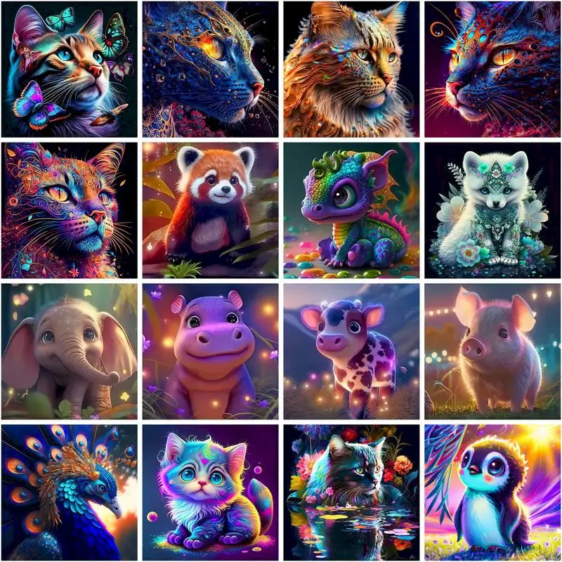 Gatyztor الاكريليك الطلاء بواسطة أرقام للبالغين القطط الملونة الفيل خنزير الحيوانات صورة بواسطة أرقام جدار الفني للديكور المنزل