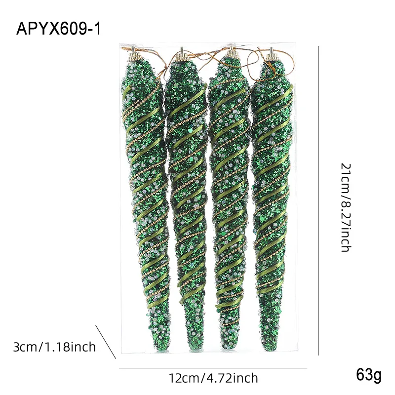 21CM 4Pcs Plastic Christmas Ice Strip Boxed Sticky Powder Color Threaded Colorful Onion Christmas Tree Hanging Ornament Decor