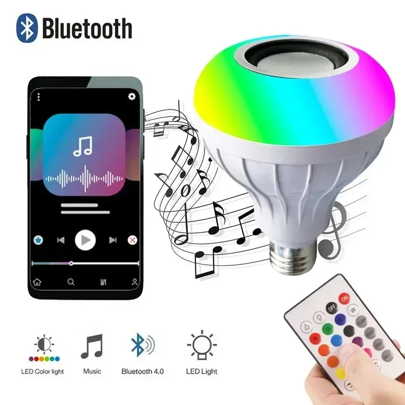 Lâmpada Musical Bluetooth E27, Luz Ambiente de Palco com Controle de Som, Lâmpada de DJ com Controle Remoto para Bares e Festas