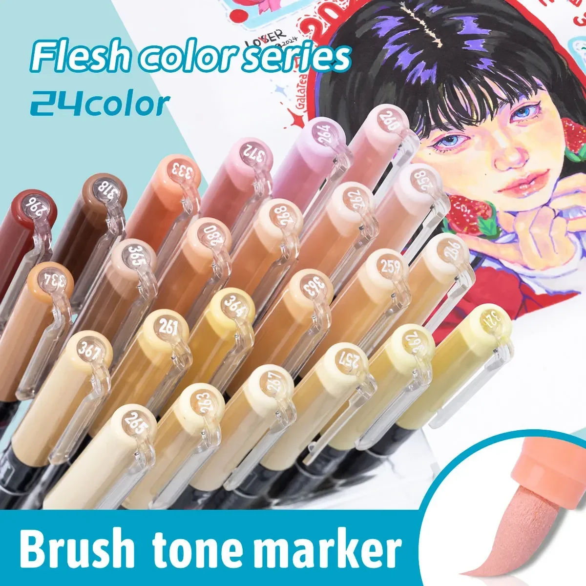 12-24 Colors Skin Color Acrylic Markers Soft Tip for Students DIY Handbook Doodle Marking Paintbrush