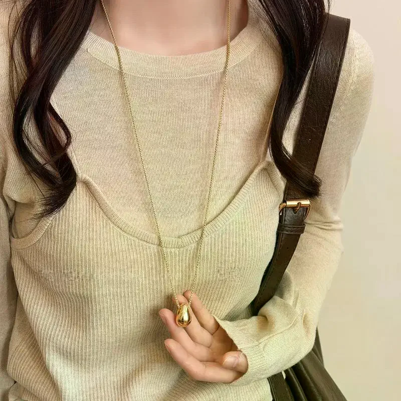 Minimalist Metal Layered Necklaces With Shiny Water Drop Pendants Perfect For Daily Wear Office Dating Occasions