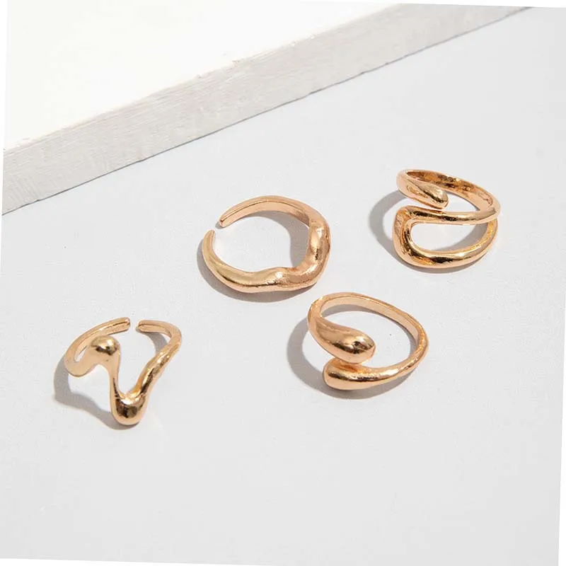 4Pcs/Set Fashion Silver Color Irregular Geometric Open Rings For Women Men Punk Metal Adjustable Knuckle Joint Ring Jewelry image 4