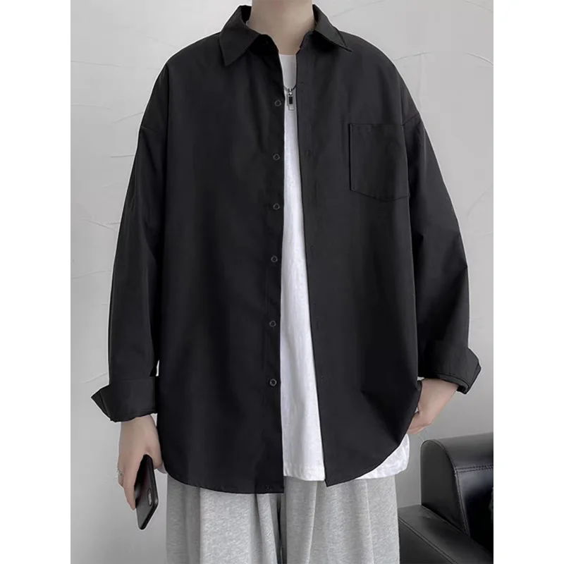 

High-quality solid color versatile long-sleeved shirt Korean version loose trend shirt