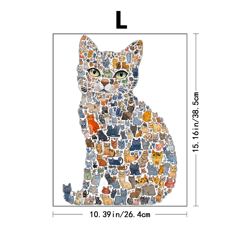 Quebra-cabeça de madeira em forma de gato padrão animal brinquedo adulto crianças descompressão jogo intelectual presente tamanho grande forma única