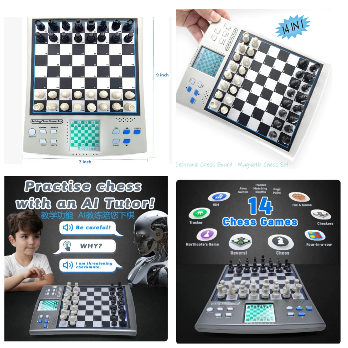 14‑in‑1 Smart Chess Set Dual Player Human‑Machine Board Game Learn Practice for Kids English German Version Birthday