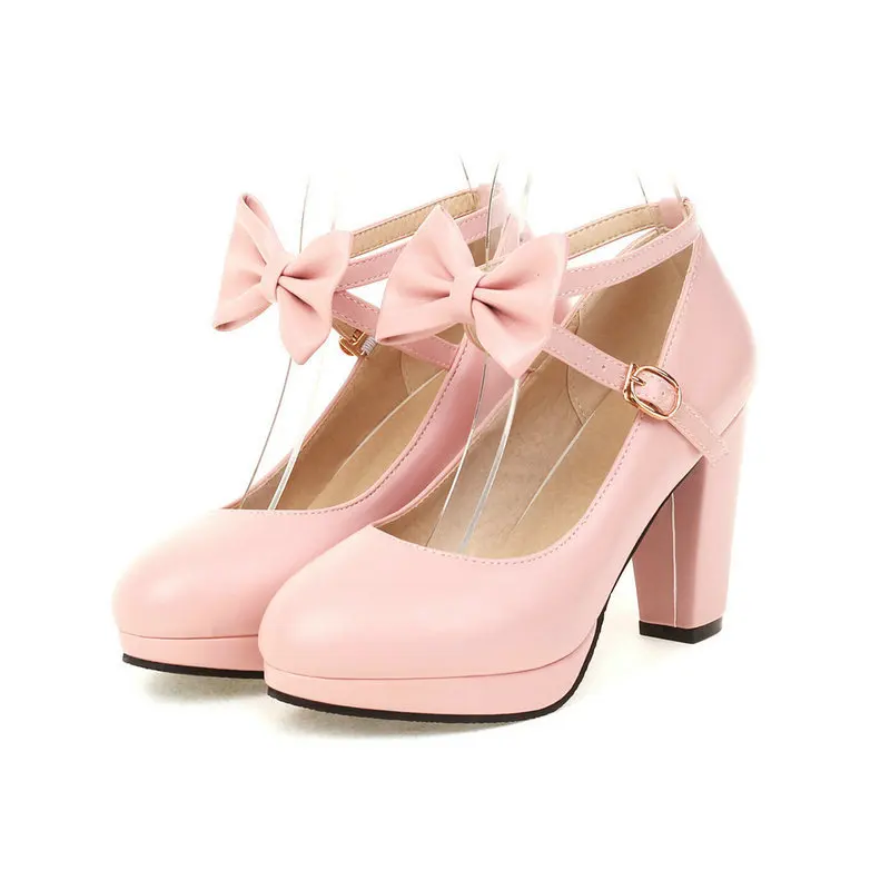 Sweet Girls White Mary Jane Shoes Round Toe Chunky Heel Princess Leather Pumps Spring Autumn Women Lolita Shoes Plus Size