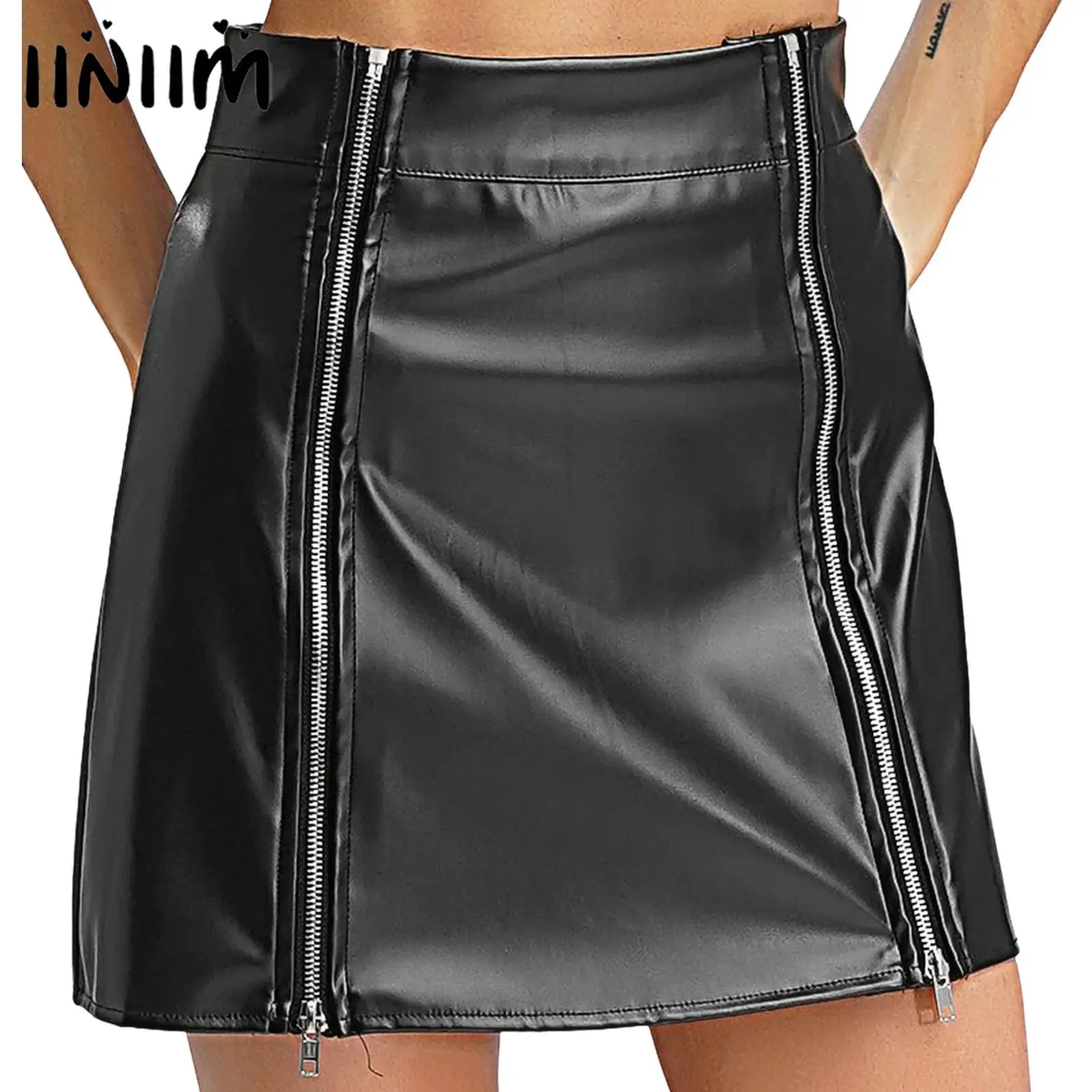 

Womens PU Leather Short Skirt Hip Hugging Short Skirt Rivets Pockets Zipper Skirt Mini Skirt Clubwear Rave Festival Clothings