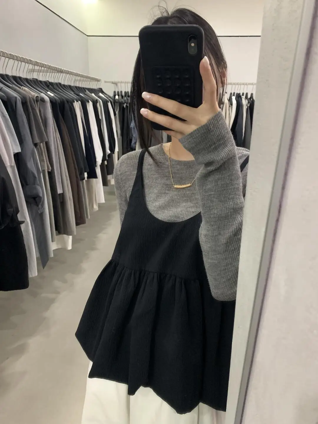 Chique coreano longo sve conjunto superior feminino sli camada de base conjunto de duas peças para outono elegante tapete combinação de roupa