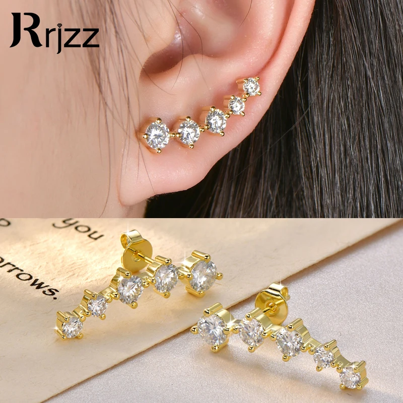 

Rrjzz 4.5mm&4mm&3mm VVS1 Moissanite Ear Stud Climbers Earrings D-Color Created imitation Diamonds Charms Earrings for Women Gift