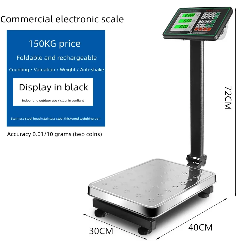 Commercial bench scale stainless steel 150kg electronic scale 100kg  scale foldingstainless steel material waterproof