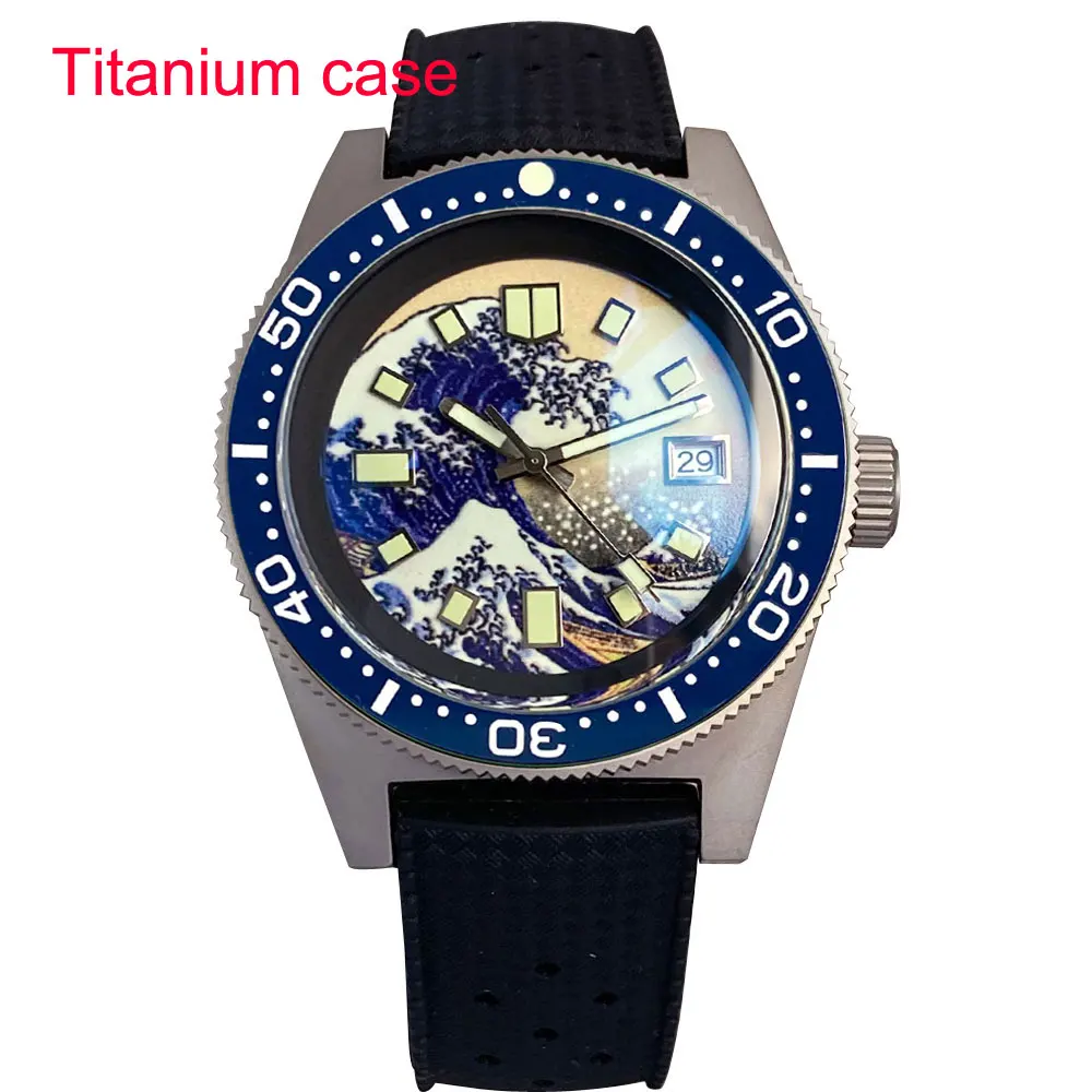 Tandorio 62mas Titanium Mechanical Dive Men's Automatic Watch 30atm Double Domed AR Sapphire 120 Clicks Bezel Date Lume Kanagawa