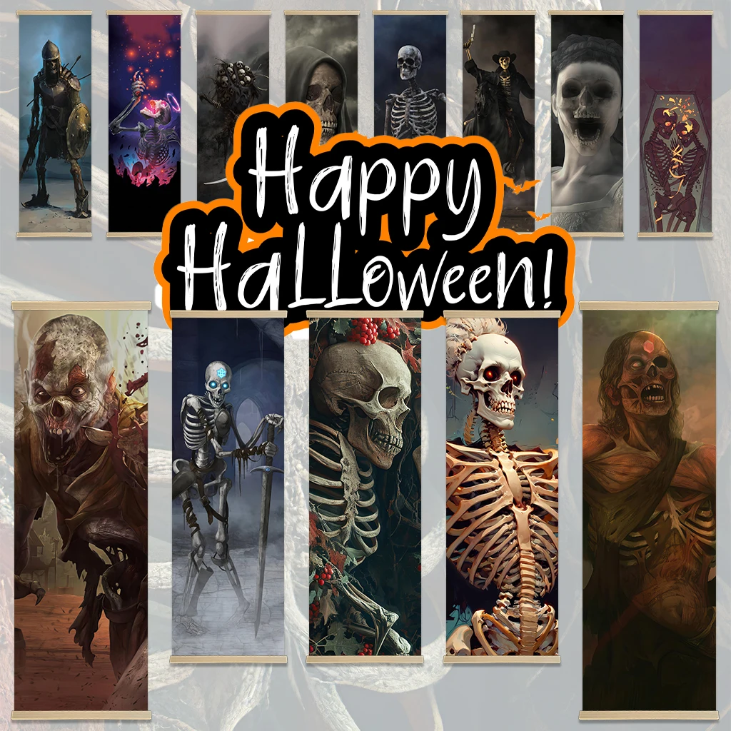 Halloween Skeletons Poster Outdoor posters   Scroll Canvas Wall Hanging Painting Home Decor Anime Wall Art Room Decoration