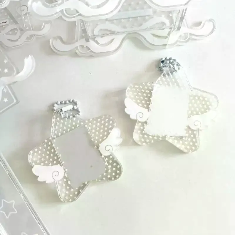 Star Wings Series Photocard Holder Five-pointed Star Wing 1 Inch Idol Photo Protective Case Transparent Acrylic Frame Keychain