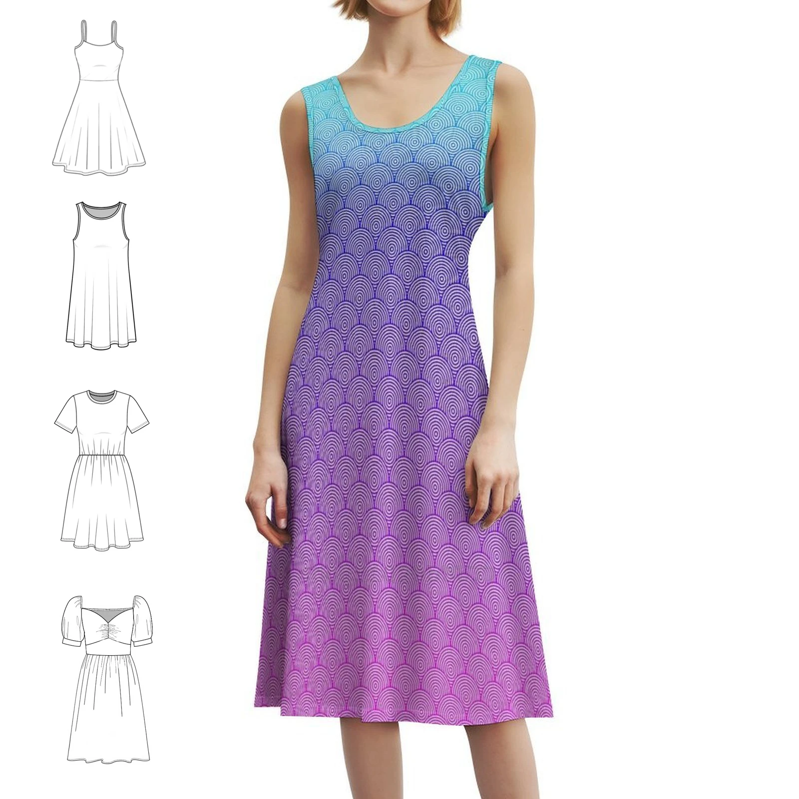 Gradient Pattern 02 Korean Style Casual Dress For Women Simple Daily Office Lady Dresses Gradient Pattern Scales Procedural