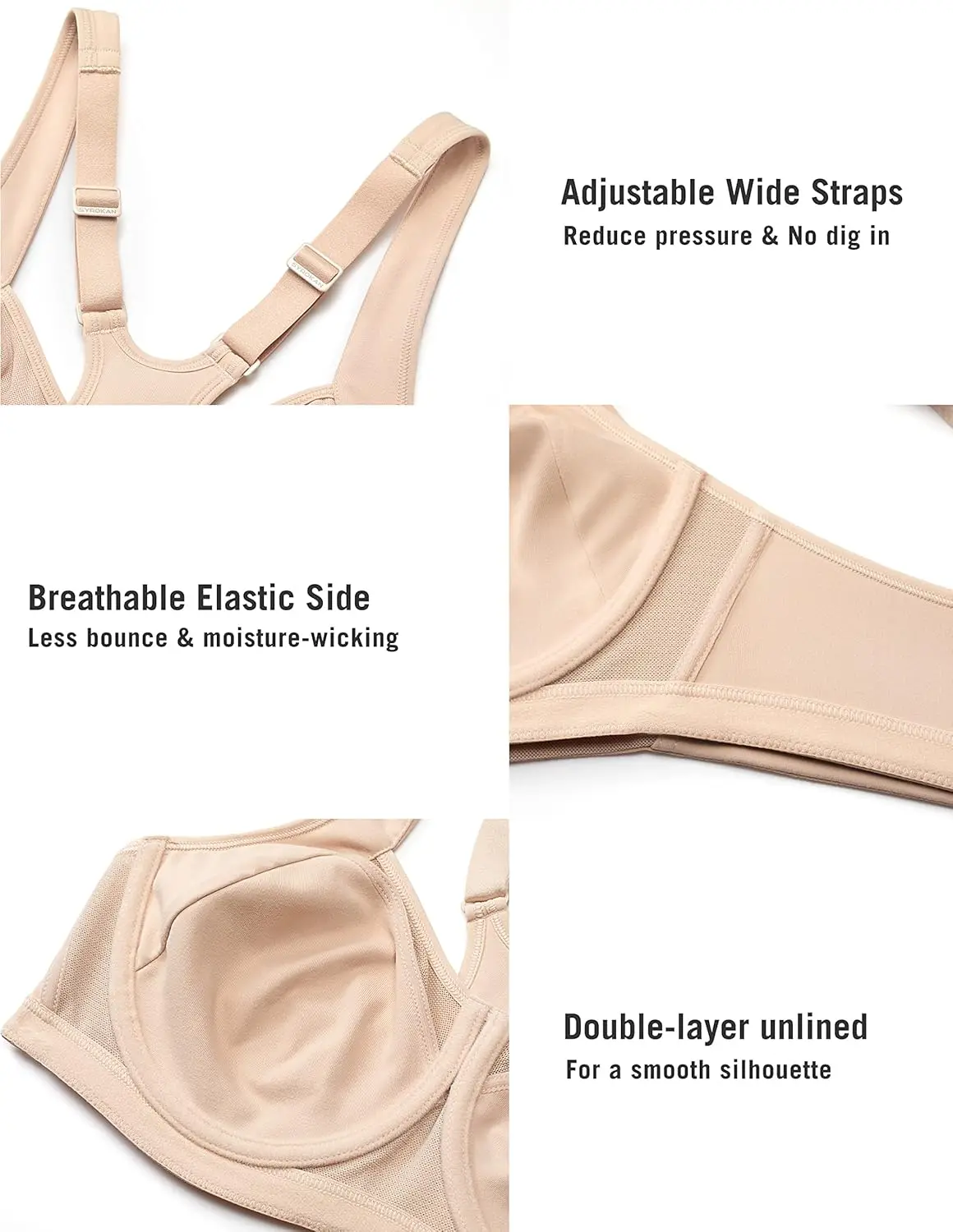 SYROKAN 여성용 고 영향도 스포츠 브래지어 높은 지원 Unlined Underwire Racerback Uniboob 운동 브래지어 없음