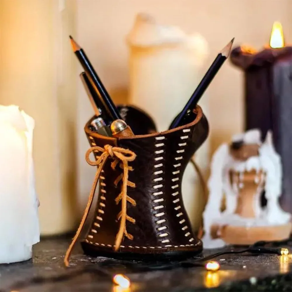 

Stylish Leather Corset Pencil Cup Multi-functional Makeup Brush Pencil Storage Box Creative Tabletop Storage Funny Pen Holder