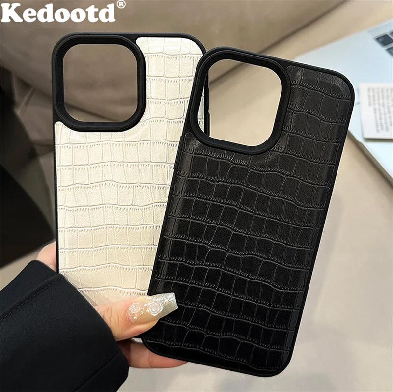 Luxury Crocodile Skin Texture Leather Plain Case For iPhone 15 14 13 12 11 Pro Plus Max Promax Shockproof Bumper Soft TPU Cover