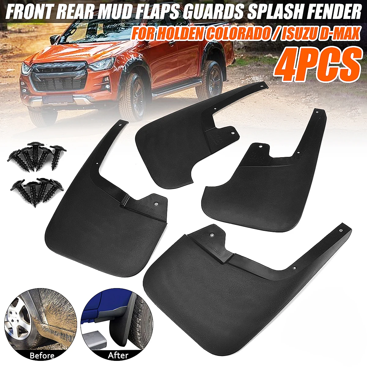 4PCS Front Rear Mud Flaps Guards Splash Fender For Holden Colorado / Isuzu D-Max