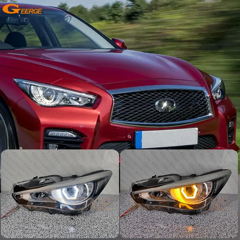For Infiniti Q50 V37 Q70 Q70L Y51 Nissan Skyline Ultra Bright Switchback DRL Turn Signal Cotton Hex LED Angel Eyes Halo Rings