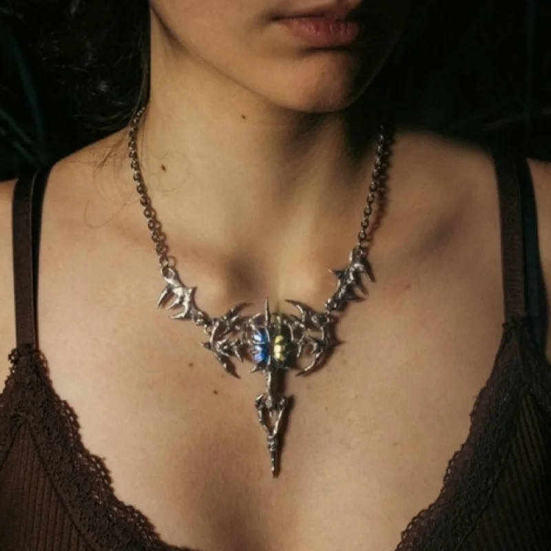Glass Brutalist Y2k Handmade Necklace Bubble Claw Crystal Pillar Thorns Organic Claws Point Soldered 18+2inch Gothic Jewelry