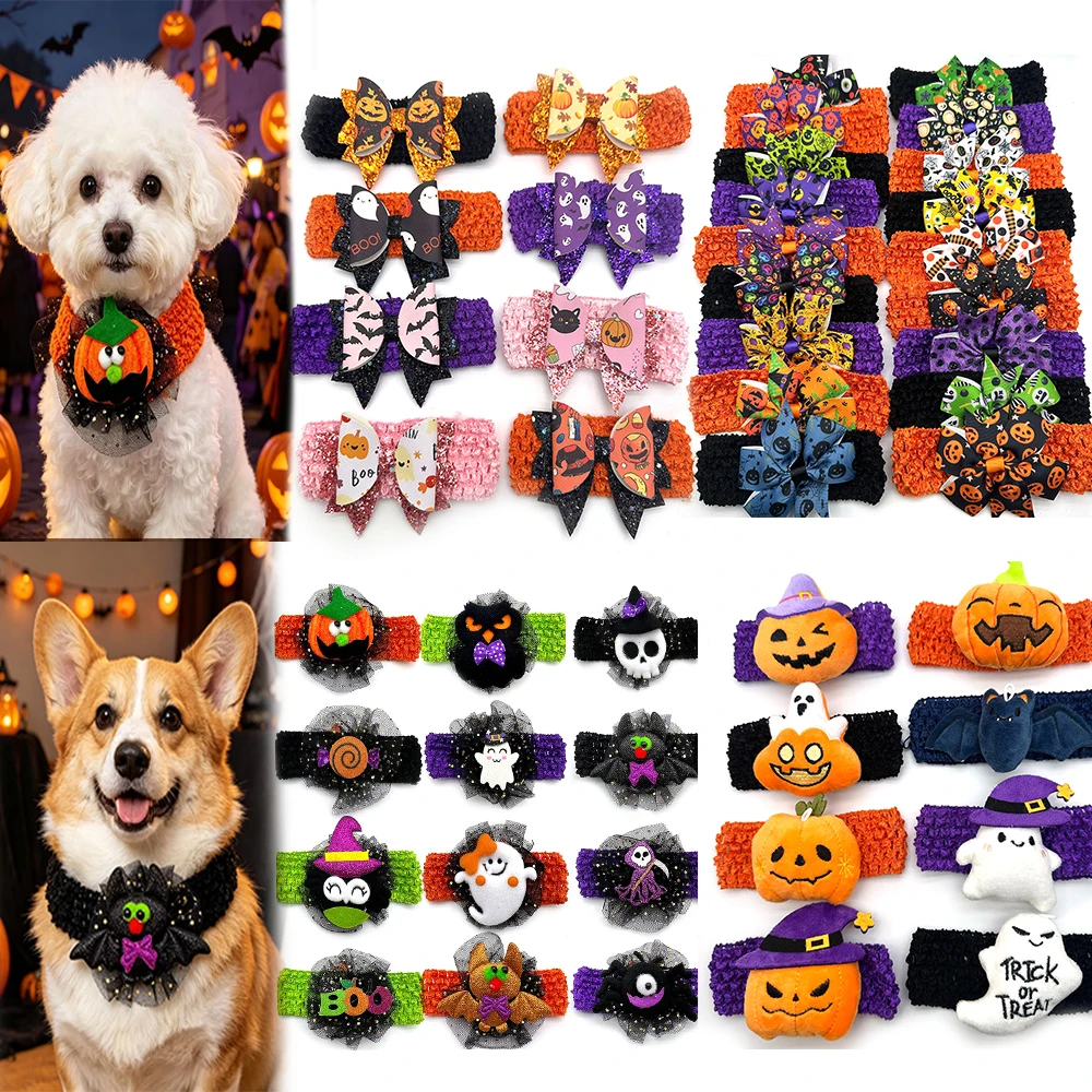 30 Stück Haustier-Pflege-Hundeschleifen, Halloween-Kürbis-Haustierkrawatten, Pflegehalsbänder mit elastischem Band für kleine, mittelgroße und große Hunde, Haustierzubehör – Detail 9