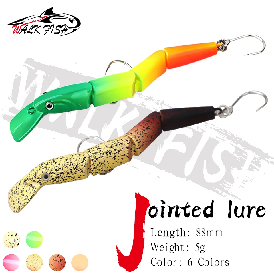WALK FISH 1 Stück 88mm 5g Gelenk-Angelköder, sinkender Minnow-Crank-Wobbler mit Einzelhaken, Kunstköder für Forellen in Bach- und Süßwasser