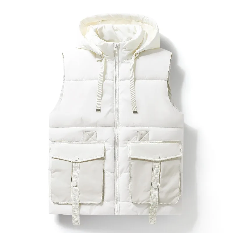 

Winter Multi-pocket Korean-style Trendy Cotton Waistcoat Men Workwear Vest for Autumn Loose and Thickened Side Story Vest Jacket