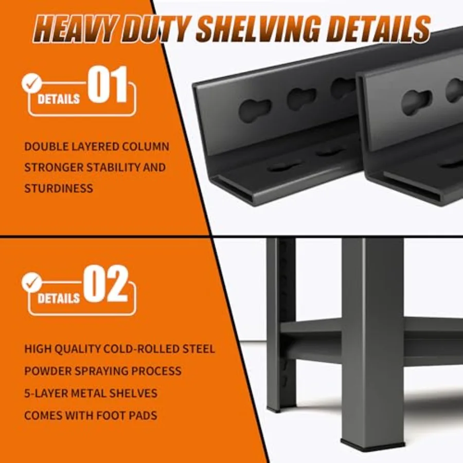 رفوف جراج قابلة للتعديل من 5 طبقات شديدة التحمل للتخزين الكبير في قواعد المرآب والمستودعات التي تحمل ما يصل إلى 3000 رطل دورا #6