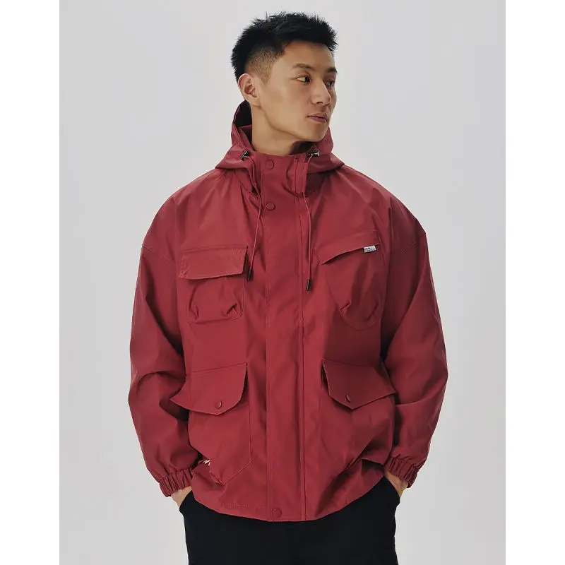 

Japanese Sle Waterproof Hooded Jaet Outdoor Casual Heavy ket Men's Faionable Couple's Coat Youth Polyester Blend