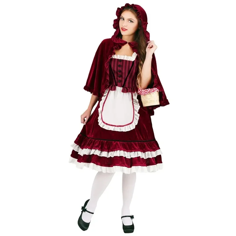 

Halloween Adult Women Little Red Riding Hood Princess Cosplay Costume Medieval Royal Court Carnival Party Fantasia Queen Dress