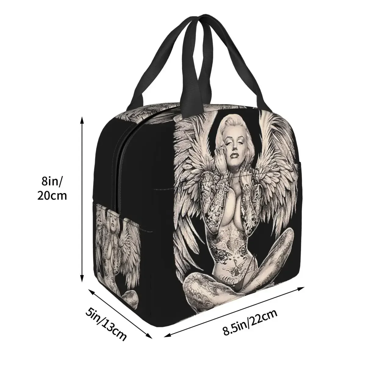 Marilyn Vintage Abstract Tattooed Angel Insulated Lunch Bag for Women Kids Portable Food Boxes Thermal Lunch Box Tote