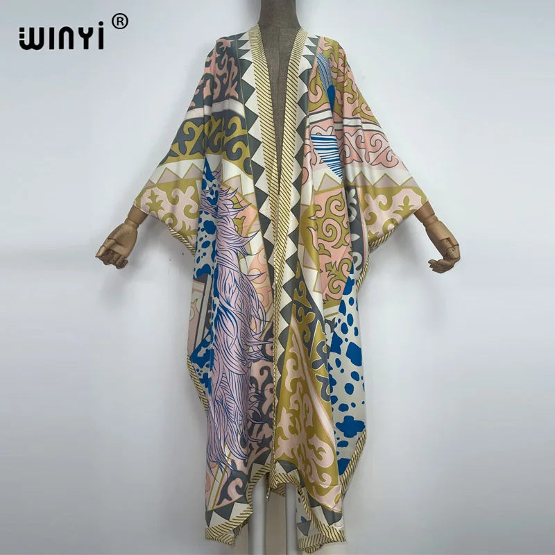 2022 WINYI Africa Summer party Beach Wear Swim Suit elegant women kaftan boho Cardigan colorful sexy Holiday long Sleeve Kimono