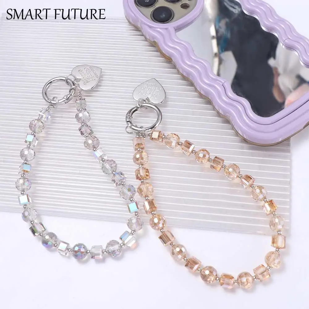 

С зажимом, хрустальные бусины, цепочка для телефона, короткий ремешок для мобильного телефона с защитой от потери, светильник, роскошный стильный кулон для телефона в форме сердца и любви
