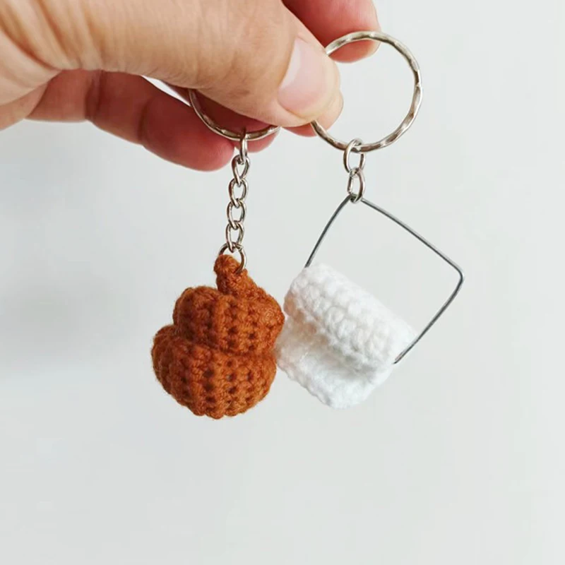 Novelty Braided Keychain Yarn Poop Toilet Paper Handmade Macrame Keychain Braided Charm Hand-woven Pendant