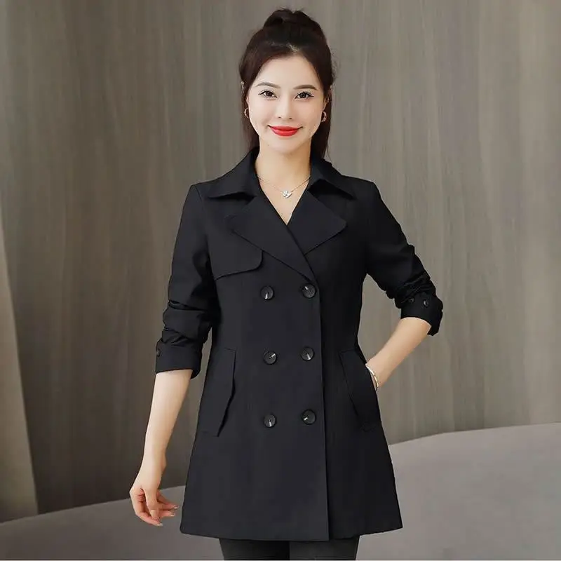 Elegant Double Breasted Trench Coat For Women Office Lady Style With Classic Lapel And Functional Pockets Spring Autumn Wear
