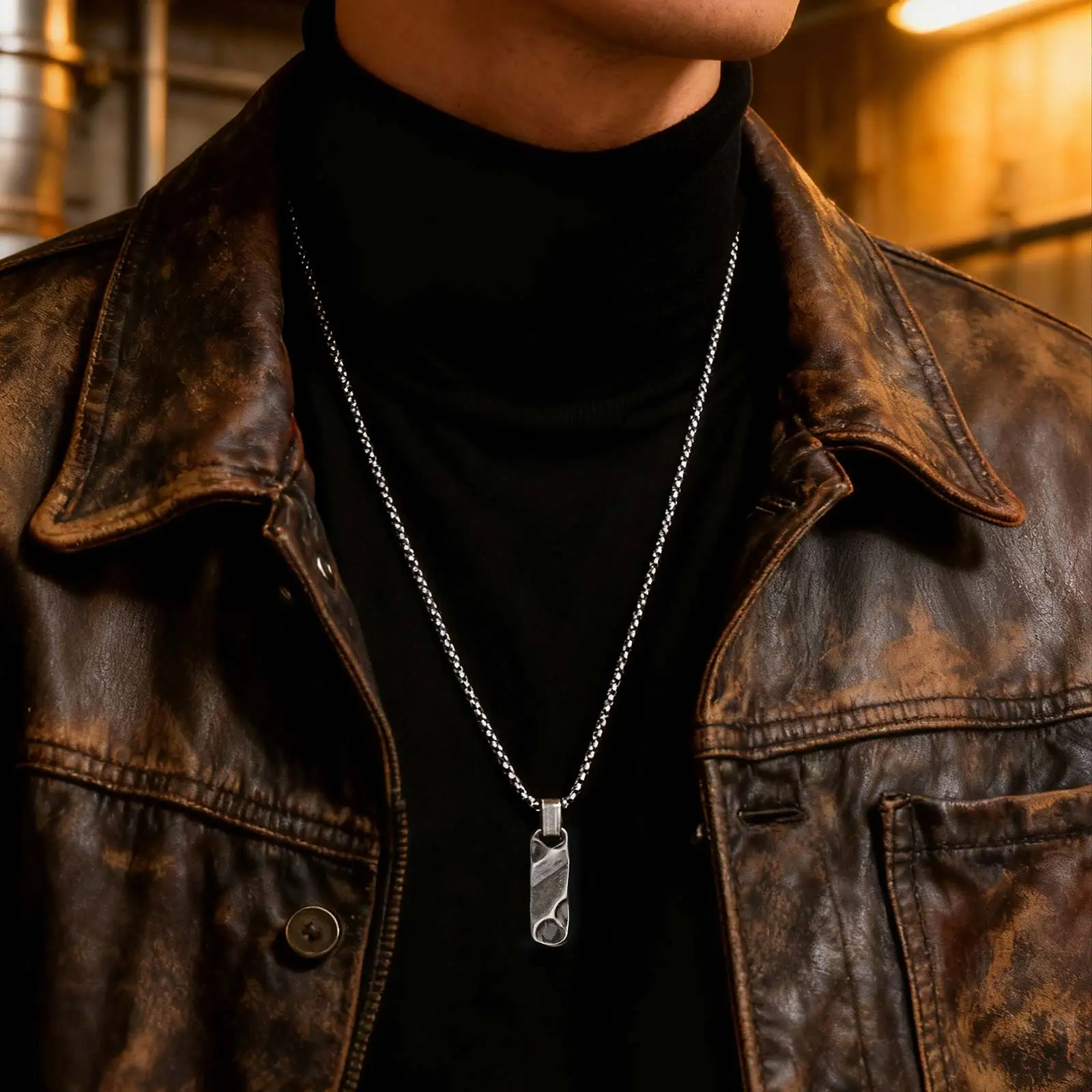 Kleine Dogtag-Anhänger-Halsketten für Männer und Jungen, Vintage-Edelstahl, gehämmerte Textur, Militär-Erkennungsmarken-Halsband, Geschenk – Detail 3