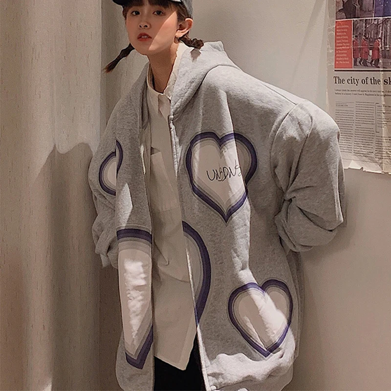 Veste à manches longues avec fermeture éclair pour femme, sweat à capuche d'hiver américain, motif d'amour PVD, mode gothique punk et hip hop, Y2K, 2024
