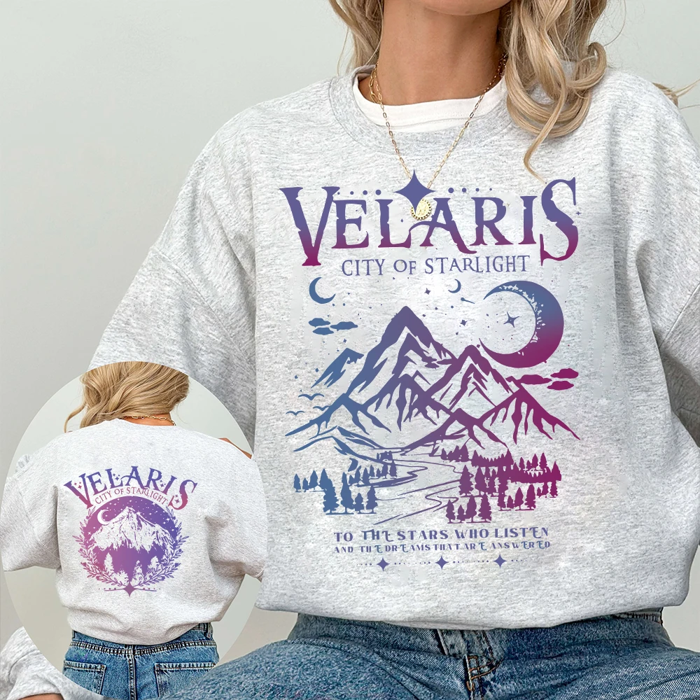 Vintage koszula Velaris ACOTAR Comfort City dwustronna Bookish odzież z wycięciem pod szyją unisex Y2K swetry zabawna bluza Streetwear