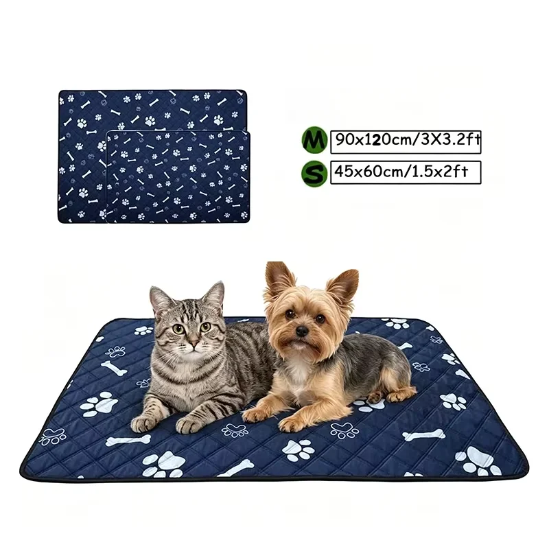 

Waterproof Pet Mat Dog Cat Bed Pad Reusable Washable Puppy Training Pad with Paw Print Bone Pattern for Small Medium Pets Indoor