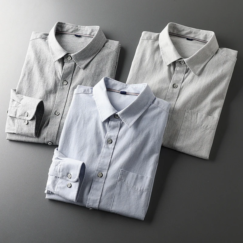 

Удобная, приятная для кожи мужская повседневная однотонная рубашка с длинным рукавом из смесового волокна, приталенного кроя, в городском стиле