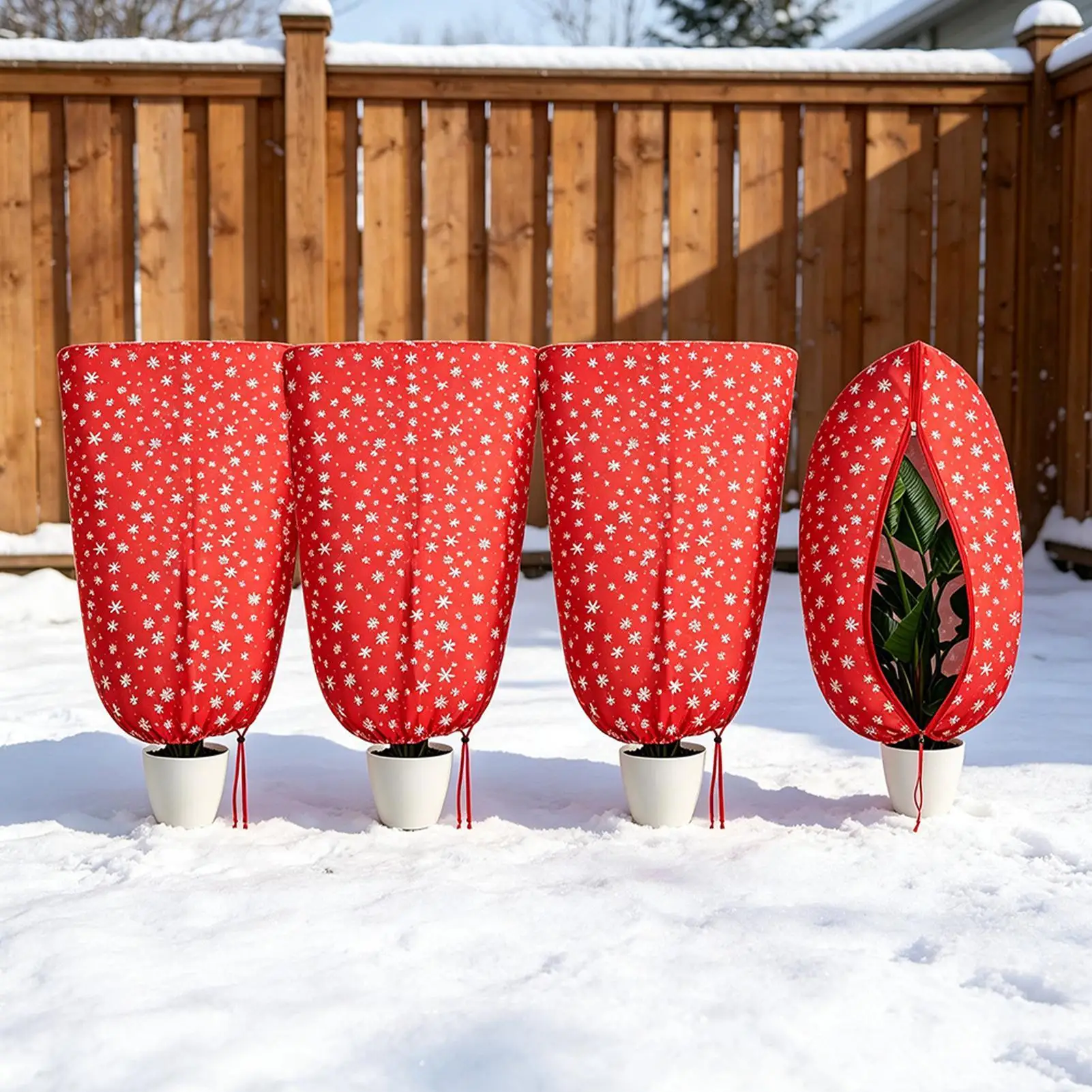4pcs Plant Covers 23.6x31.5in Drawstring Zipper Frost Blankets Cold Weather Freeze Proof Shrub Jacket for Garden Outdoor Plants