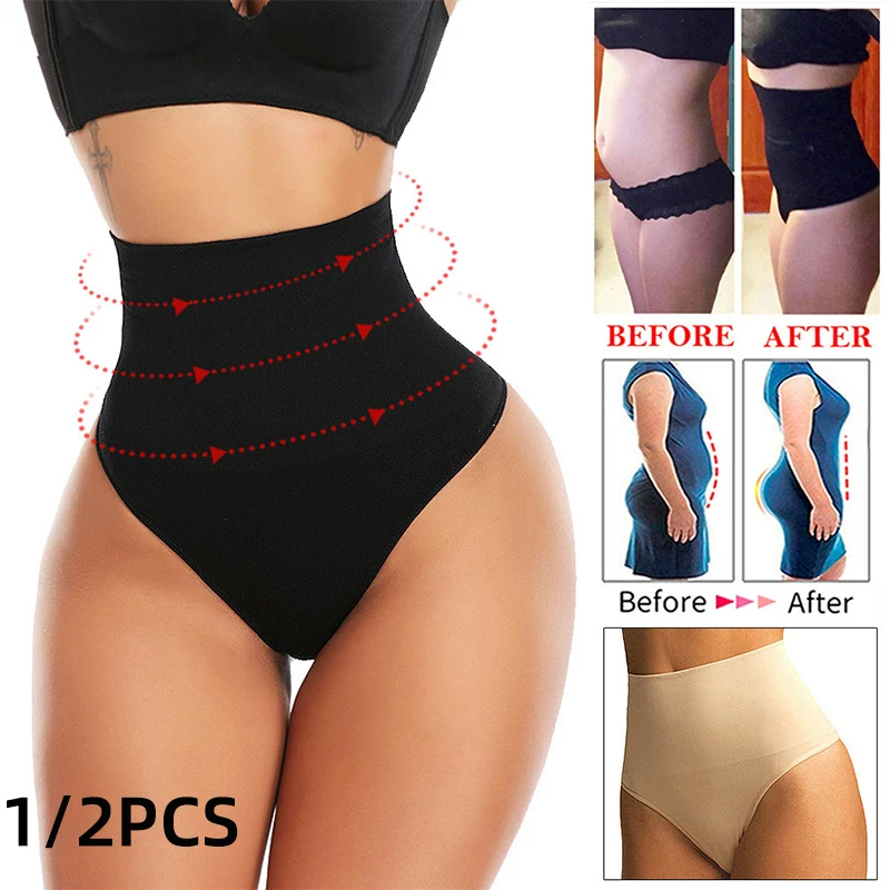 

1/2PCS Women High Waist Slimming Panties Seamless Sexy Thong Butt Lifter Shapewear Lady Tummy Control Underwear Loss Body Shaper