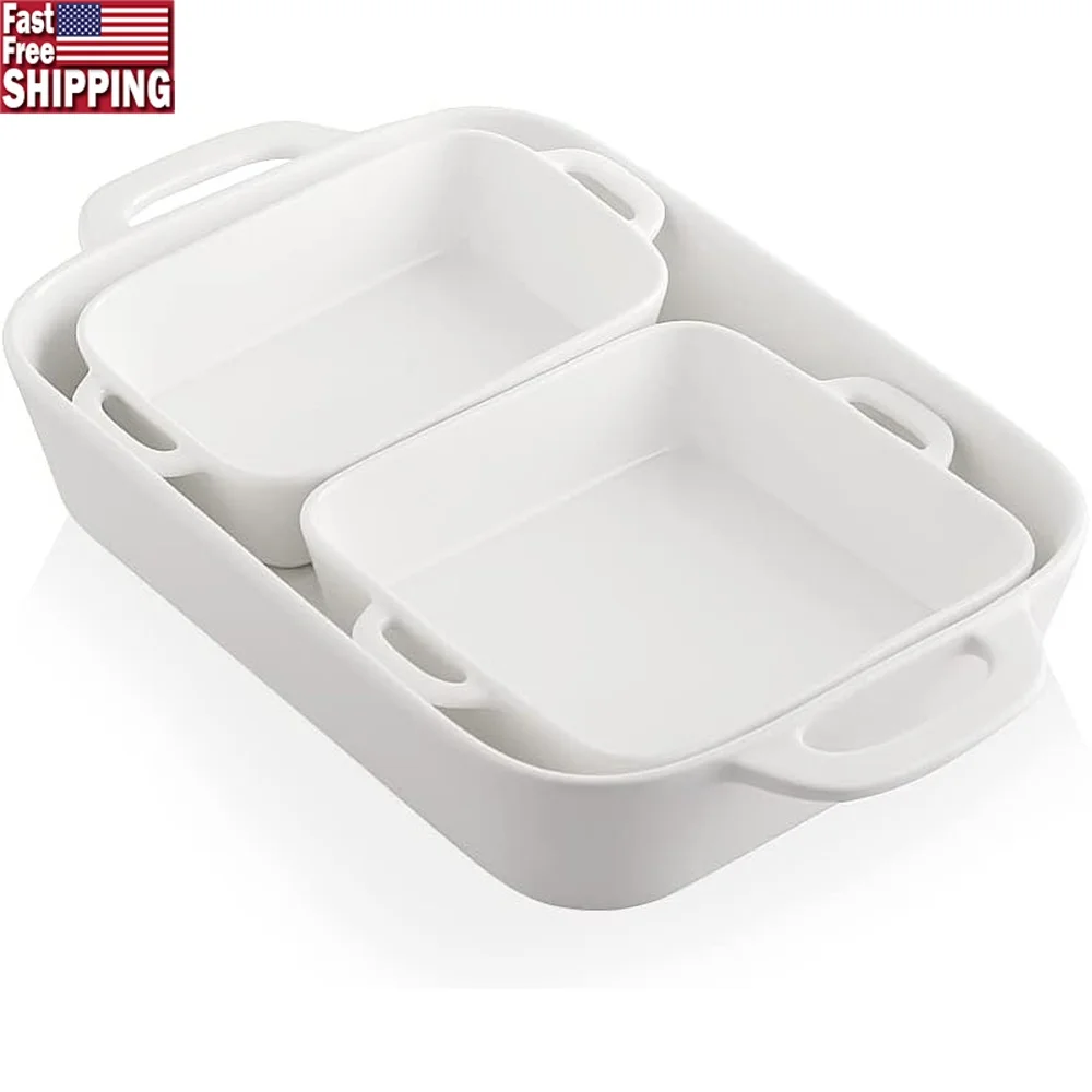 

Ceramic Bakeware Set Rectangular Casserole Dishes Oven Safe Baking Cooking Kitchen Daily Use Dishwasher Safe Storage