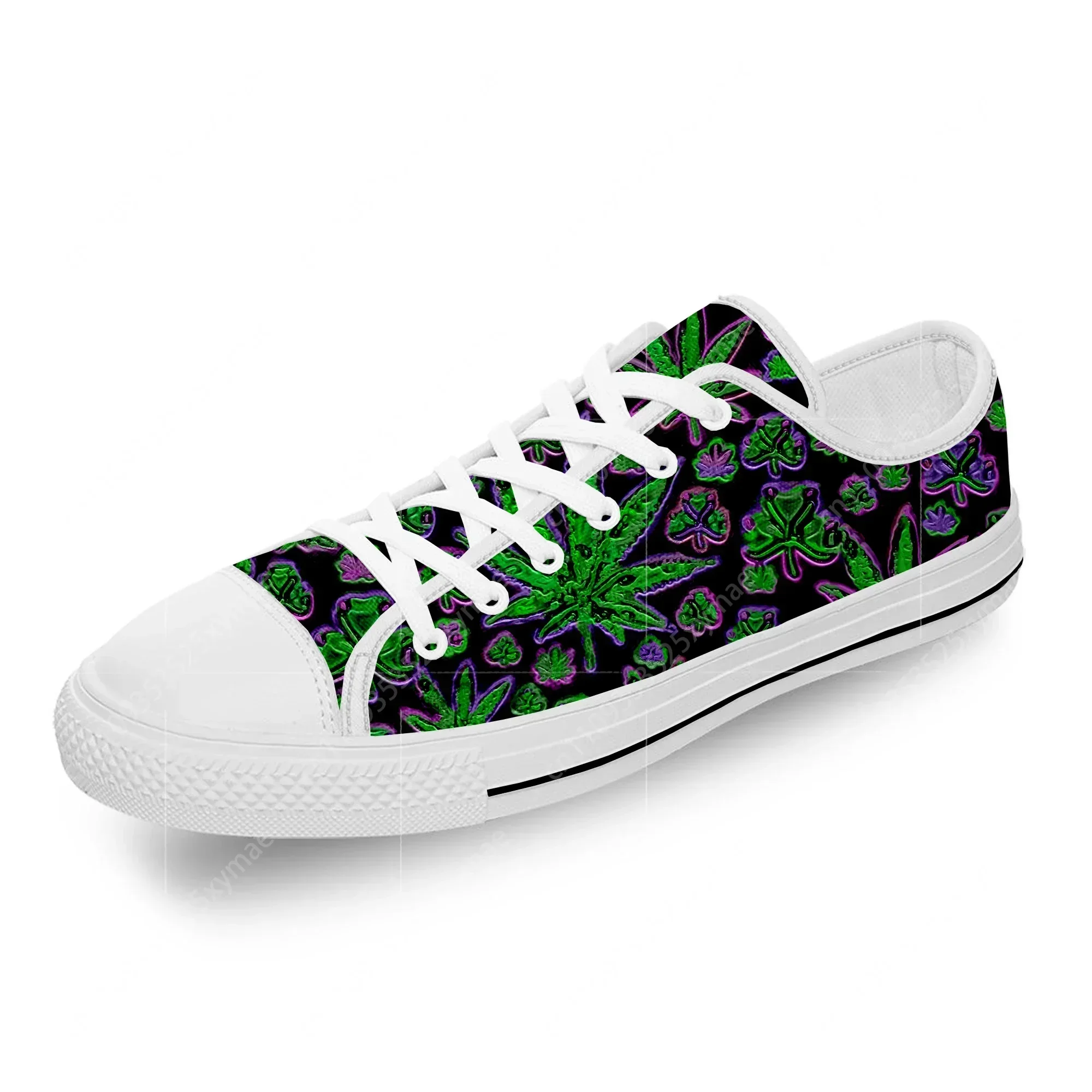 Weed Leaf Pot Cannabis Marijuan White Cloth 3D Print Low Top Canvas Fashion Shoes Men Women Lightweight Breathable Sneakers