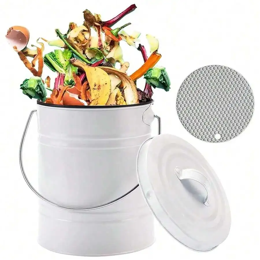

Countertop Compost Bin With Lid Kitchen Food Waste Container Odorless 1 Gallon White