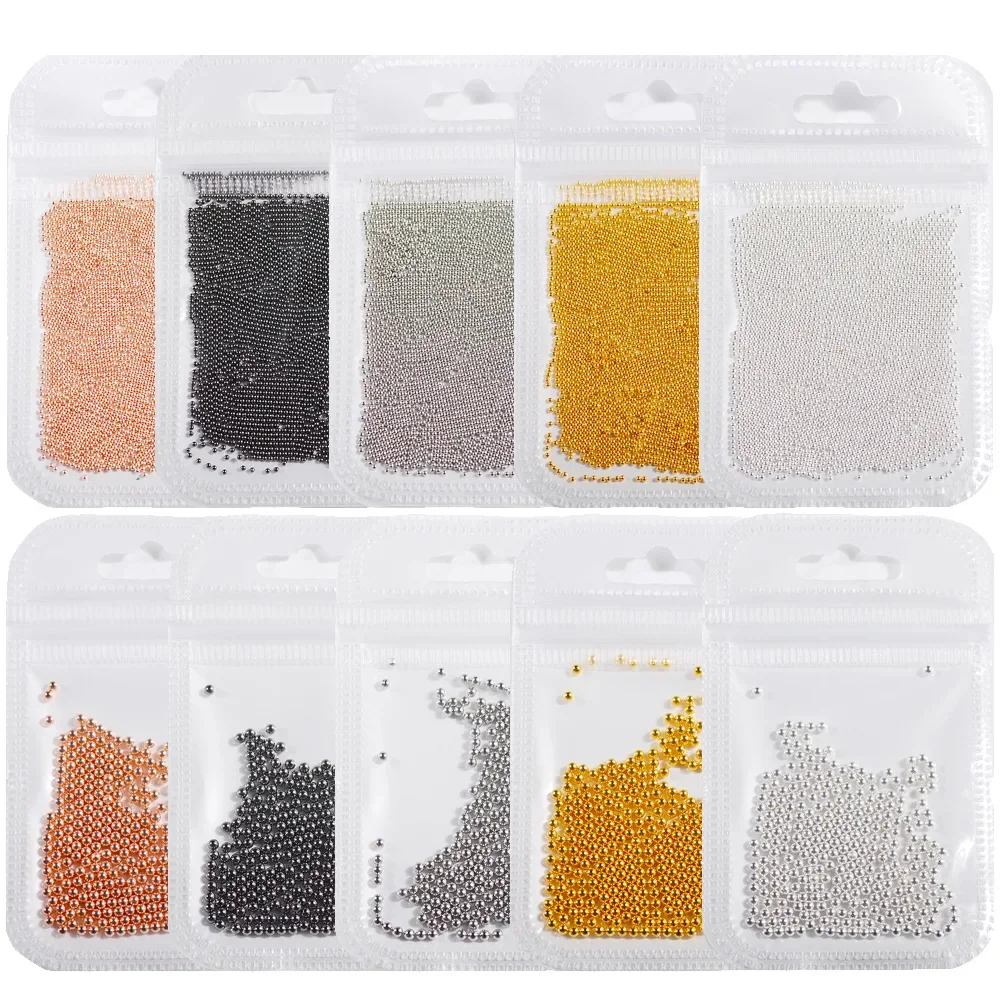 High Quality  DIY Nail Art Microbeads Decorative Ornaments 0.6-2.0mm Gold and Silver Electroplating Small Steel Beads 10g/pack