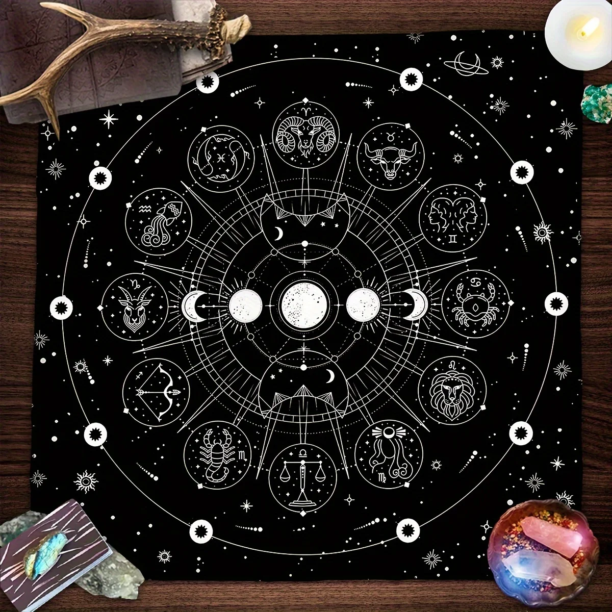 Tarot Clothes for Table Tarot Cloth Astrology 1 piece of black constellation polyester tarot card reading tablecloth - starry