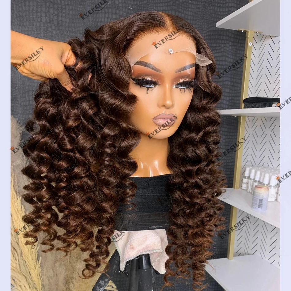 

Chocolate Brown Deep Wave Pre Plucked Hairline 360 Lace Frontal Wig Indian Remy Human Hair 13x6 Lace Front Wig for Black Women